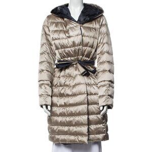 'S Max Mara Navy & Tan/Gold Reversible Down Coat Size, US 14